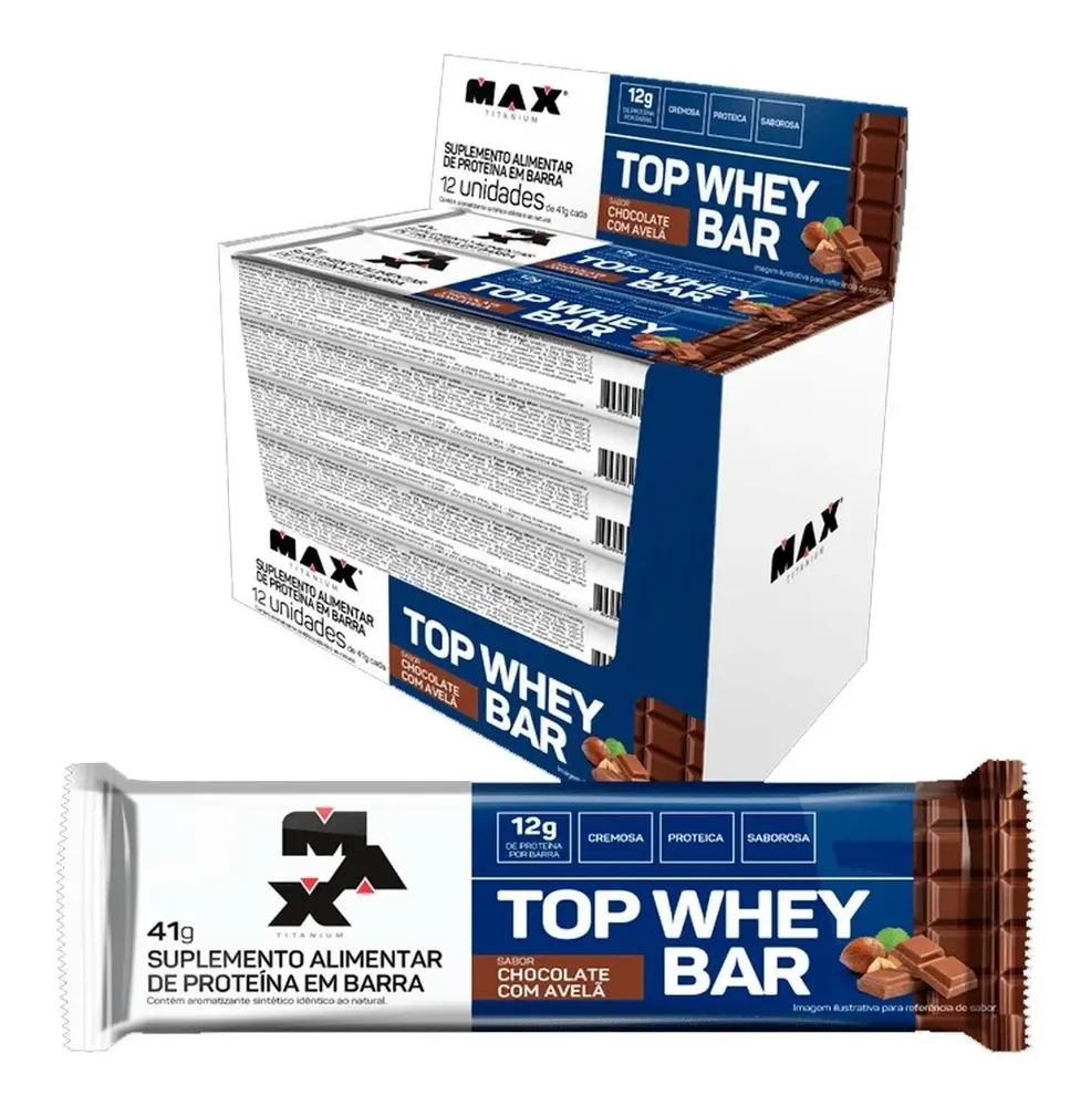 Top Whey Bar Max Titanium Chocolate com Avelã — Caixa 12 Unidades - review, especificações e melhor preço | gymcerto