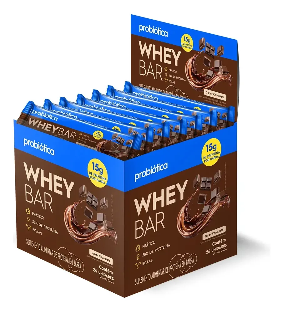 Whey Bar Probiótica Chocolate — Barra de Proteína Display 24 Unidades - review, especificações e melhor preço | gymcerto